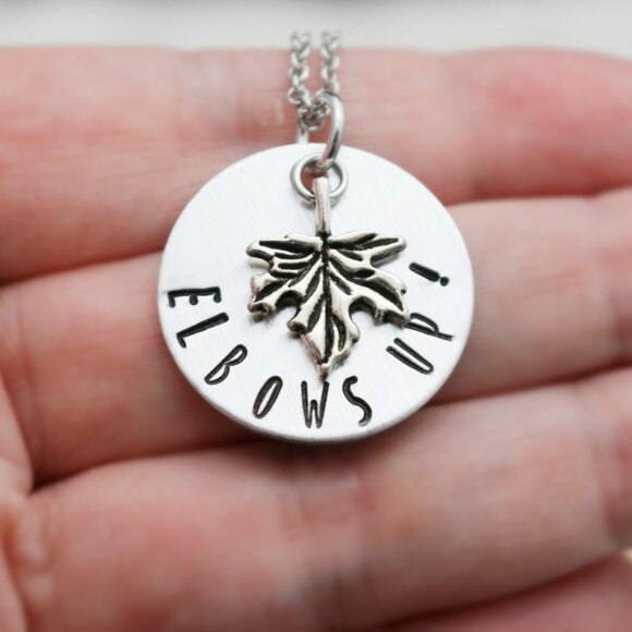 Elbows Up! Maple Leaf Hand Stamped Pendant Necklace - Handmade & Hypoallergenic - Picture 6 of 11